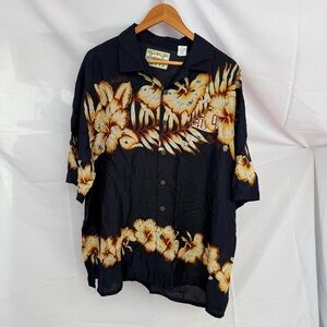 Fever Blue and Yellow Casual Button Down Shirt with‎ Tropical Design